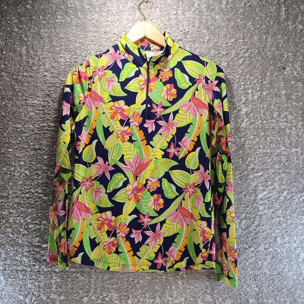 IBKUL Quarter Zip UPF 50 Mesh Long Sleeve S Tennis Golf Nylon Paisley Colorful